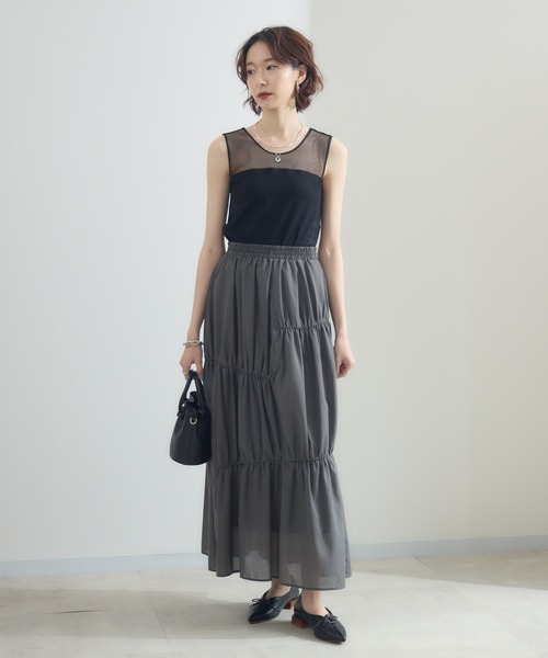 Paradise Picnic(パラダイスピクニック)の「cloche チュール切替カップ付タンクトップ(タンクトップ・レディース・ホワイト/ブラック/チャコールグレー・FREE)」の4枚目の写真