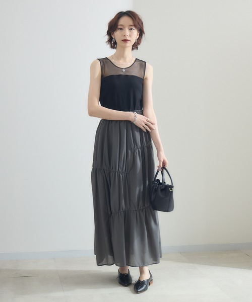 Paradise Picnic(パラダイスピクニック)の「cloche チュール切替カップ付タンクトップ(タンクトップ・レディース・ホワイト/ブラック/チャコールグレー・FREE)」の5枚目の写真