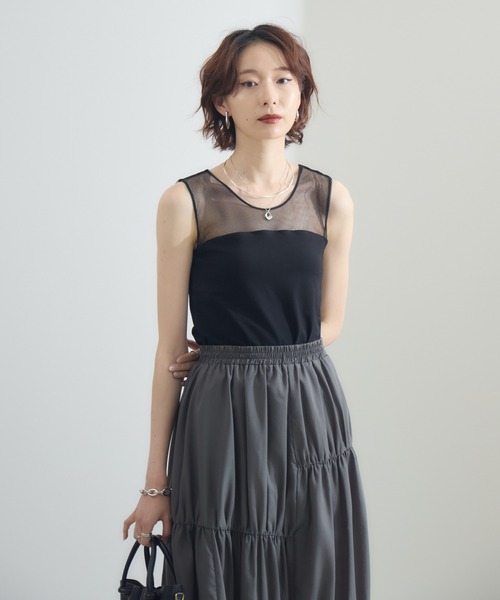Paradise Picnic(パラダイスピクニック)の「cloche チュール切替カップ付タンクトップ(タンクトップ・レディース・ホワイト/ブラック/チャコールグレー・FREE)」の7枚目の写真