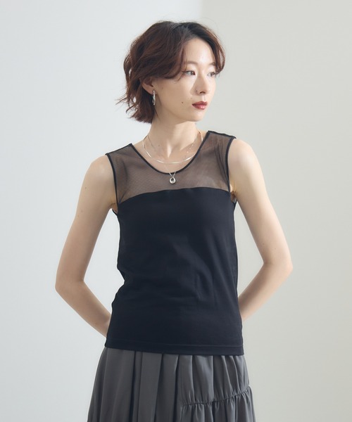 Paradise Picnic(パラダイスピクニック)の「cloche チュール切替カップ付タンクトップ(タンクトップ・レディース・ホワイト/ブラック/チャコールグレー・FREE)」の8枚目の写真