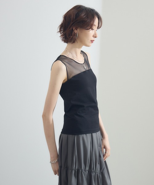 Paradise Picnic(パラダイスピクニック)の「cloche チュール切替カップ付タンクトップ(タンクトップ・レディース・ホワイト/ブラック/チャコールグレー・FREE)」の9枚目の写真