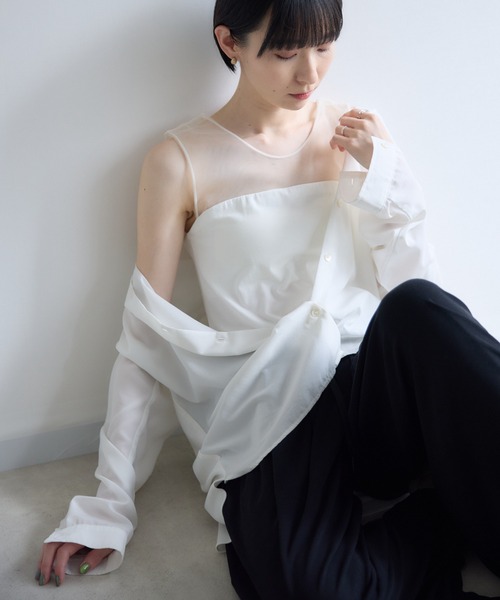 Paradise Picnic(パラダイスピクニック)の「cloche チュール切替カップ付タンクトップ(タンクトップ・レディース・ホワイト/ブラック/チャコールグレー・FREE)」の17枚目の写真