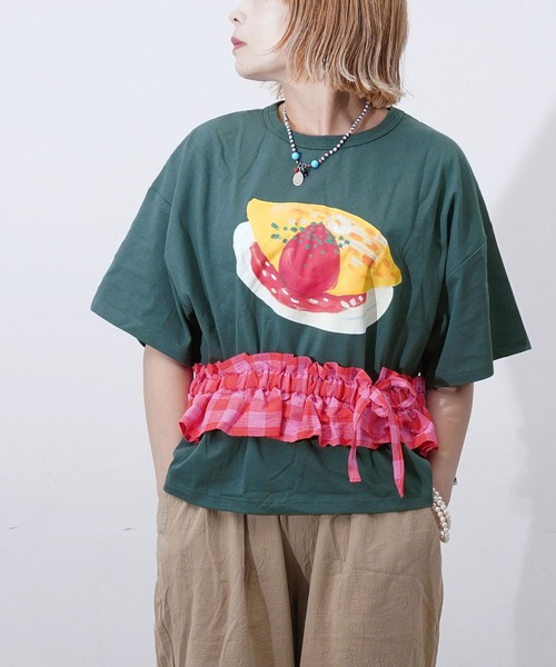 MARKEY'S(マーキーズ)の「マエウシロプリントTシャツ/おとな(Tシャツ/カットソー・レディース・パープル/ライトグリーン/ブラウン/グリーン/オフホワイト・160cm)」の4枚目の写真