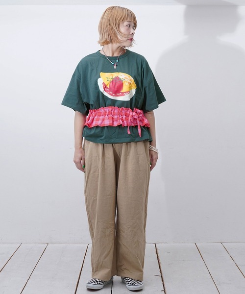 MARKEY'S(マーキーズ)の「マエウシロプリントTシャツ/おとな(Tシャツ/カットソー・レディース・パープル/ライトグリーン/ブラウン/グリーン/オフホワイト・160cm)」の10枚目の写真