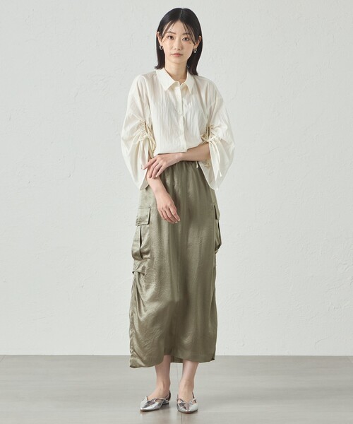 CAST:（キャストコロン）の「【着回し抜群】カーゴディテールサテンスカート（スカート・レディース・ベージュ/グリーン系その他5/ブラック・S/M/L）」の13枚目の写真