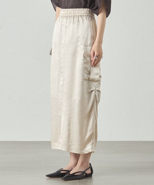 CAST:（キャストコロン）の「【着回し抜群】カーゴディテールサテンスカート（スカート・レディース・ベージュ/グリーン系その他5/ブラック・S/M/L）」の9枚目の写真