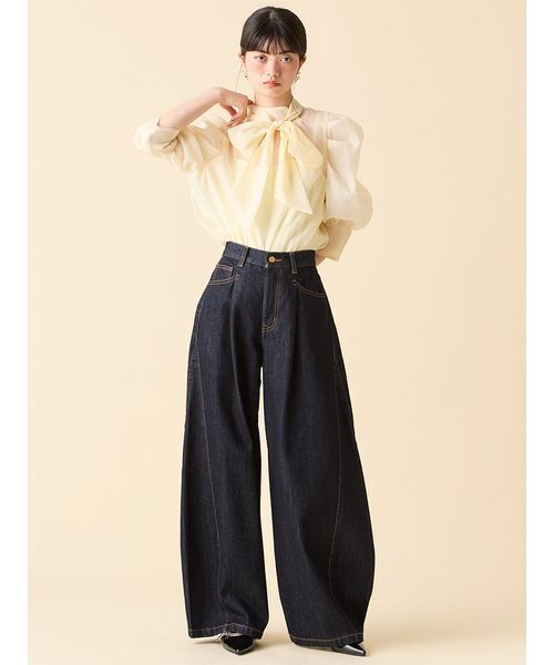 【新品】完売商品　25SS リリーブラウン　サイドラインワイドデニムパンツ LILY BROWN ジーンズ デニム デニムパンツ サイドラインワイド