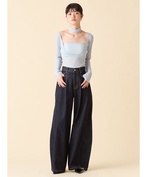 LILY BROWN サイドラインバギーデニムパンツ WEB限定00サイズ】サイドラインバギーデニムパンツ（デニム