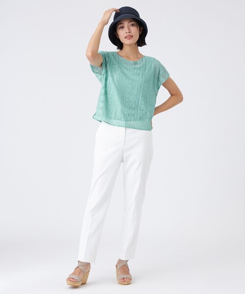 TRANS WORK(トランスワーク)の「【接触冷感・吸水速乾・抗菌防臭・UV・ウォッシャブル】コンパクト40Gポンチ×ラッセルレース(Tシャツ/カットソー・レディース・ブラック/ホワイト/グリーン・38/40)」の7枚目の写真