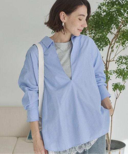 ANGIE(アンジー)の「スキッパー オーバーサイズ シャツ / オフィスカジュアル / 通勤 / 春服(シャツ/ブラウス・レディース・ブラック/ダークベージュ/ネイビー/ホワイト/サックスブルー/ホワイト系その他/ベージュ系その他/ブルー系その他・FREE)」の8枚目の写真