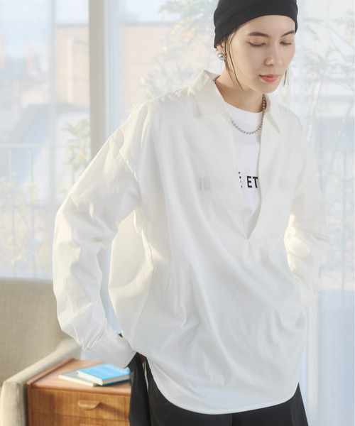 ANGIE(アンジー)の「スキッパー オーバーサイズ シャツ / オフィスカジュアル / 通勤 / 春服(シャツ/ブラウス・レディース・ブラック/ダークベージュ/ネイビー/ホワイト/サックスブルー/ホワイト系その他/ベージュ系その他/ブルー系その他・FREE)」の1枚目の写真