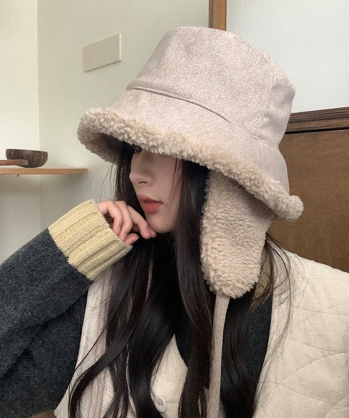 c.u.l（シーユーエル）の「2WAY ムートンボア 取り外し可能 耳当て付き バケットハット cula1233（ハット・レディース・アイボリー/ブラック/グレー/ダークグレー・FREE）」の2枚目の写真