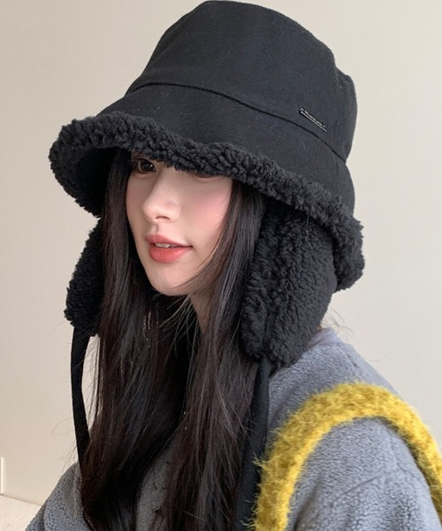 c.u.l（シーユーエル）の「2WAY ムートンボア 取り外し可能 耳当て付き バケットハット cula1233（ハット・レディース・アイボリー/ブラック/グレー/ダークグレー・FREE）」の3枚目の写真