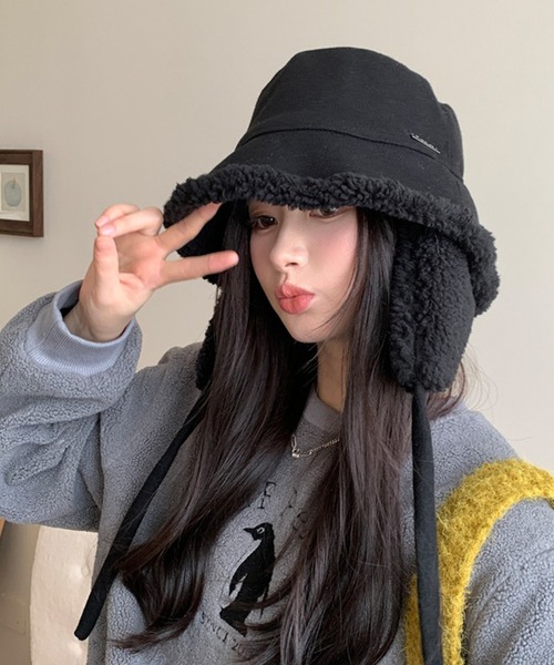 c.u.l（シーユーエル）の「2WAY ムートンボア 取り外し可能 耳当て付き バケットハット cula1233（ハット・レディース・アイボリー/ブラック/グレー/ダークグレー・FREE）」の5枚目の写真