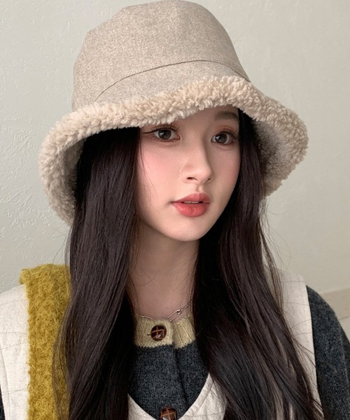 c.u.l（シーユーエル）の「2WAY ムートンボア 取り外し可能 耳当て付き バケットハット cula1233（ハット・レディース・アイボリー/ブラック/グレー/ダークグレー・FREE）」の7枚目の写真