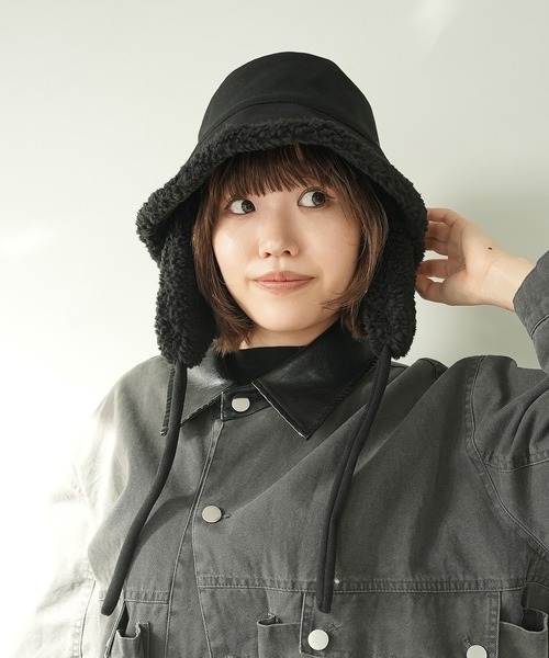 c.u.l（シーユーエル）の「2WAY ムートンボア 取り外し可能 耳当て付き バケットハット cula1233（ハット・レディース・アイボリー/ブラック/グレー/ダークグレー・FREE）」の9枚目の写真