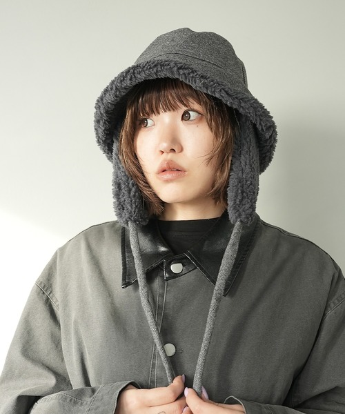 c.u.l（シーユーエル）の「2WAY ムートンボア 取り外し可能 耳当て付き バケットハット cula1233（ハット・レディース・アイボリー/ブラック/グレー/ダークグレー・FREE）」の14枚目の写真