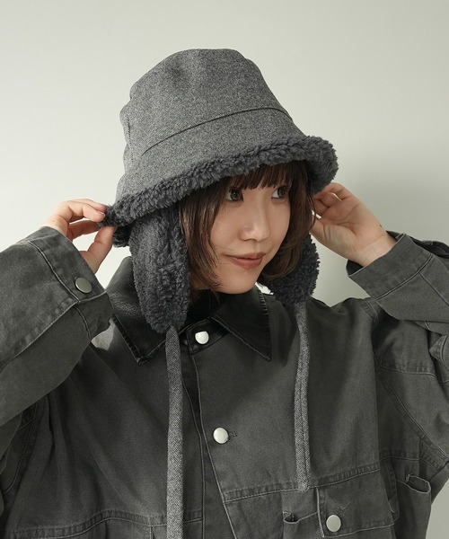 c.u.l（シーユーエル）の「2WAY ムートンボア 取り外し可能 耳当て付き バケットハット cula1233（ハット・レディース・アイボリー/ブラック/グレー/ダークグレー・FREE）」の15枚目の写真
