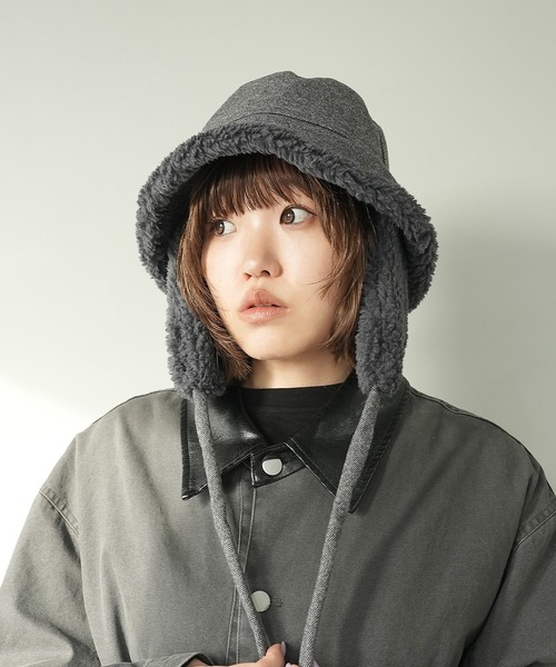 c.u.l（シーユーエル）の「2WAY ムートンボア 取り外し可能 耳当て付き バケットハット cula1233（ハット・レディース・アイボリー/ブラック/グレー/ダークグレー・FREE）」の16枚目の写真