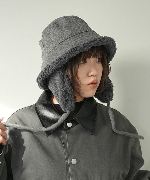 c.u.l（シーユーエル）の「2WAY ムートンボア 取り外し可能 耳当て付き バケットハット cula1233（ハット・レディース・アイボリー/ブラック/グレー/ダークグレー・FREE）」の18枚目の写真