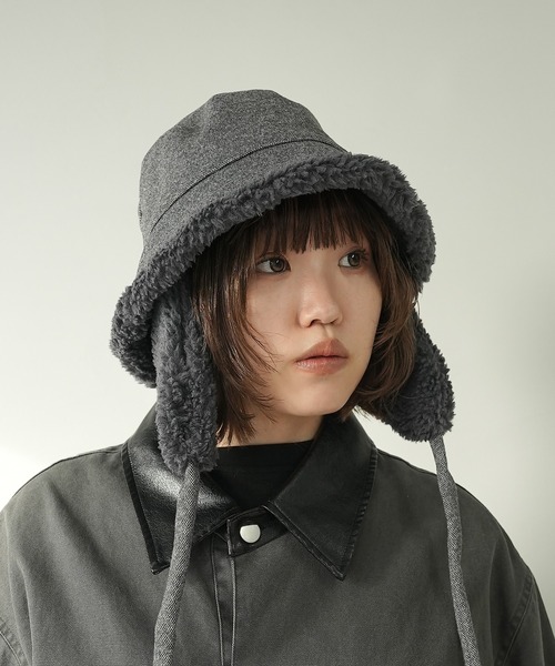 c.u.l（シーユーエル）の「2WAY ムートンボア 取り外し可能 耳当て付き バケットハット cula1233（ハット・レディース・アイボリー/ブラック/グレー/ダークグレー・FREE）」の20枚目の写真