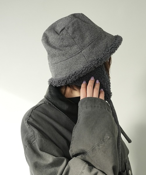 c.u.l（シーユーエル）の「2WAY ムートンボア 取り外し可能 耳当て付き バケットハット cula1233（ハット・レディース・アイボリー/ブラック/グレー/ダークグレー・FREE）」の21枚目の写真