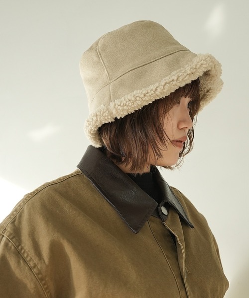 c.u.l（シーユーエル）の「2WAY ムートンボア 取り外し可能 耳当て付き バケットハット cula1233（ハット・レディース・アイボリー/ブラック/グレー/ダークグレー・FREE）」の22枚目の写真