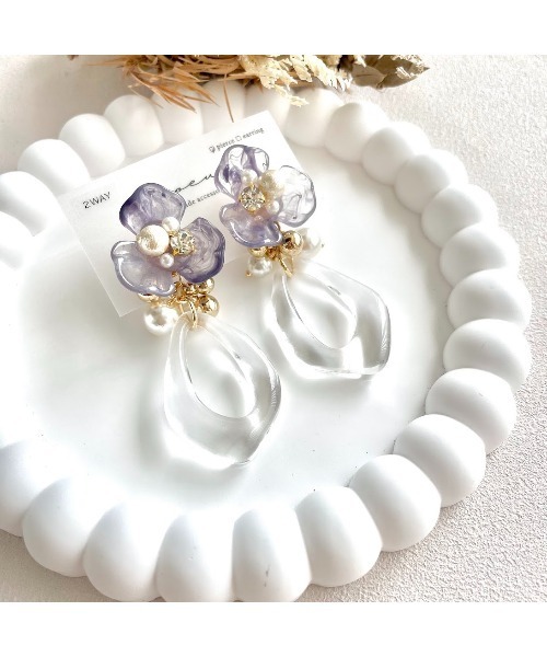 VIBGYOR(ヴィブジョー)の「【S.coeuf】2wayピアス ブルーフラワー×しゃらしゃらクリアチャーム(MA)(ピアス(両耳用)・レディース・ブルー・FREE)」の3枚目の写真