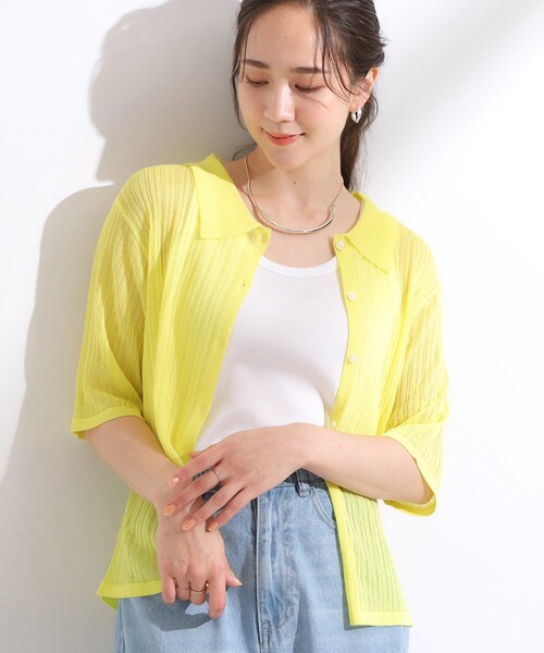 Cutie Blonde(キューティーブロンド)の「【洗える/S-LL】大人のシアー感 キラキラ リブニット(ニット/セーター・レディース・ネイビー/ブルー/イエロー系その他・02/04/01/03)」の1枚目の写真