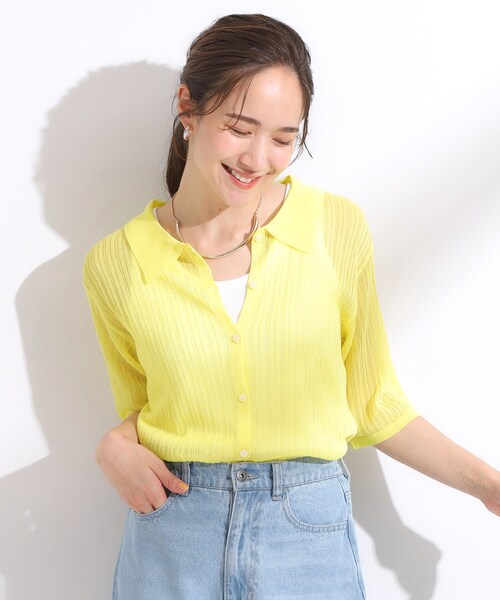 Cutie Blonde(キューティーブロンド)の「【洗える/S-LL】大人のシアー感 キラキラ リブニット(ニット/セーター・レディース・ネイビー/ブルー/イエロー系その他・02/04/01/03)」の9枚目の写真