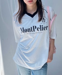 AS KNOW AS plus（アズノゥアズプラス）の「●ドロスト付き メッシュ衿VネックTシャツ（Tシャツ/カットソー）」