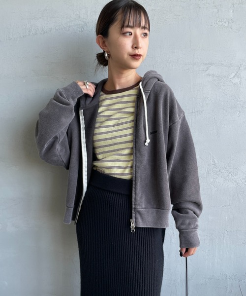 Healthknit（ヘルスニット）の「[HEALTHKNIT/ヘルスニット] 別注 ショート丈 クラシックスウェットジップパーカー（パーカー・レディース・チャコールグレー/アッシュグレー/ネイビー/ベージュ/ピンク・F）」の14枚目の写真