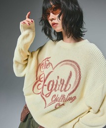 X-girl(GbNXK[)HEART SPRAY LOGO KNIT TOP(jbg/Z[^[)