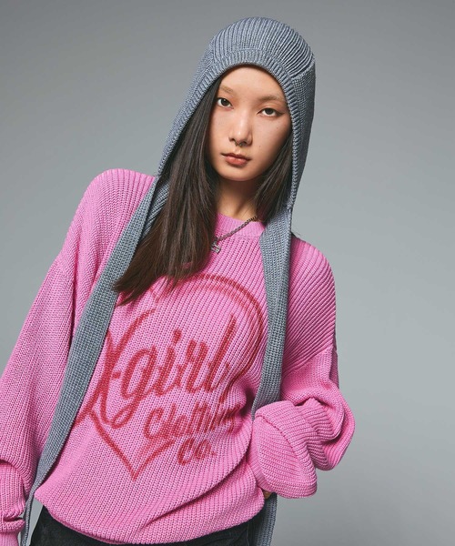 HEART SPRAY LOGO KNIT TOP（ニット/セーター）｜X-girl（エックス