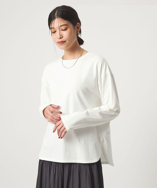 green label relaxing（グリーンレーベルリラクシング）の「【WEB限定】＜at ease＞ロングスリーブ カットソー UVカット（Tシャツ/カットソー・レディース・オフホワイト/ダークグレー・FREE）」の15枚目の写真
