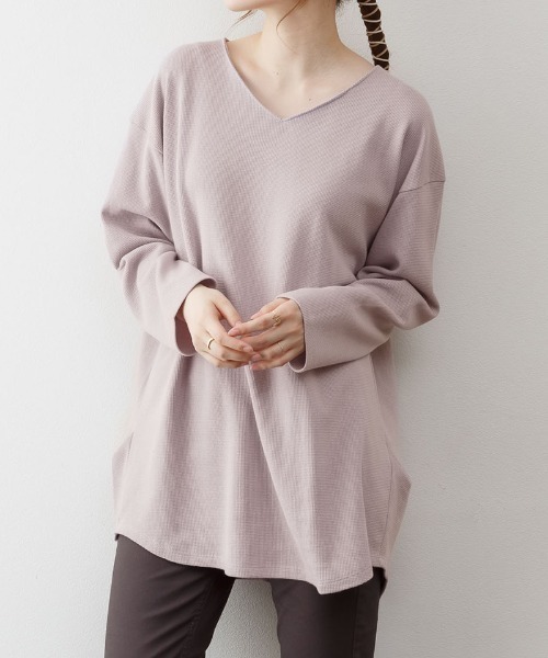 RCD（アールシーディー）の「ワッフルロングスリーブプルオーバー（Tシャツ/カットソー・レディース・杢グレー/ブラック/ネイビー/ホワイト/カーキ/オレンジ/パープル・4L～5L/LL～3L/M-L）」の6枚目の写真