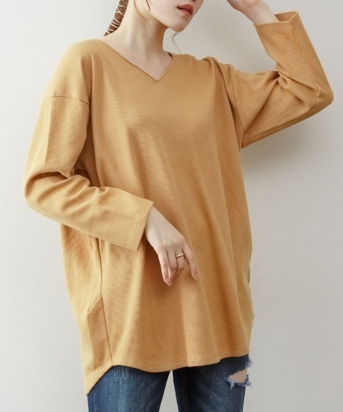 RCD（アールシーディー）の「ワッフルロングスリーブプルオーバー（Tシャツ/カットソー・レディース・杢グレー/ブラック/ネイビー/ホワイト/カーキ/オレンジ/パープル・4L～5L/LL～3L/M-L）」の7枚目の写真