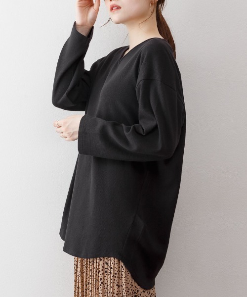 RCD（アールシーディー）の「ワッフルロングスリーブプルオーバー（Tシャツ/カットソー・レディース・杢グレー/ブラック/ネイビー/ホワイト/カーキ/オレンジ/パープル・4L～5L/LL～3L/M-L）」の19枚目の写真