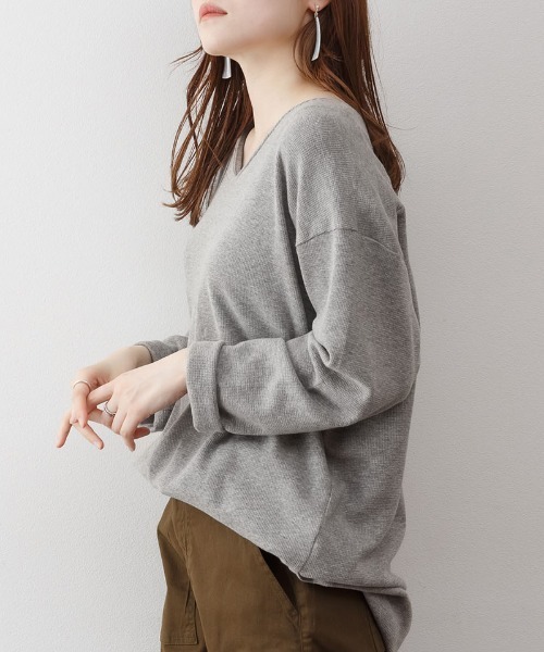 RCD（アールシーディー）の「ワッフルロングスリーブプルオーバー（Tシャツ/カットソー・レディース・杢グレー/ブラック/ネイビー/ホワイト/カーキ/オレンジ/パープル・4L～5L/LL～3L/M-L）」の21枚目の写真