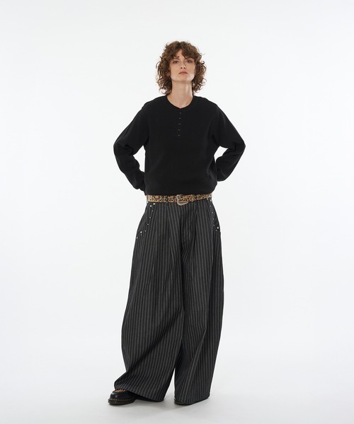 WISH FOR EVER（ウィッシュフォーエバー）の「DRAW CODE HENRY NECK THERMAL LONG SLEEVE / ドローコードヘンリーネックサーマルロングスリーブ（Tシャツ/カットソー・メンズ・ネイビー/ダークブラウン/ワインレッド/ブラック/グレー・SMALL/LARGE/MEDIUM）」の15枚目の写真