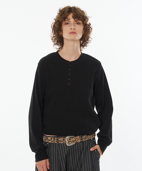 WISH FOR EVER（ウィッシュフォーエバー）の「DRAW CODE HENRY NECK THERMAL LONG SLEEVE / ドローコードヘンリーネックサーマルロングスリーブ（Tシャツ/カットソー・メンズ・ネイビー/ダークブラウン/ワインレッド/ブラック/グレー・SMALL/LARGE/MEDIUM）」の21枚目の写真