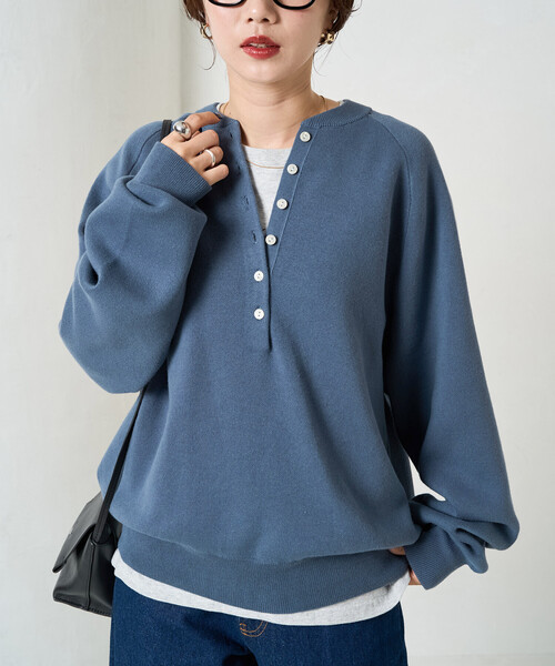 FREAK'S STORE(フリークスストア)の「限定展開 スウェットライク ヘンリーネック ニット プルオーバー(ニット/セーター・レディース・ライトグレー/レッド/イエロー/ブラック/ブルー/ナチュラル/ダークブラウン・フリ-)」の19枚目の写真