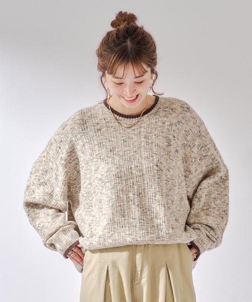 B.C STOCK（ベーセーストック）の「【Deux Allures/ドゥ アリュール】ラメ カノコ編みクルーネックニット（ニット/セーター・メンズ・ブラック/ベージュ/ブルー・FREE）」の14枚目の写真