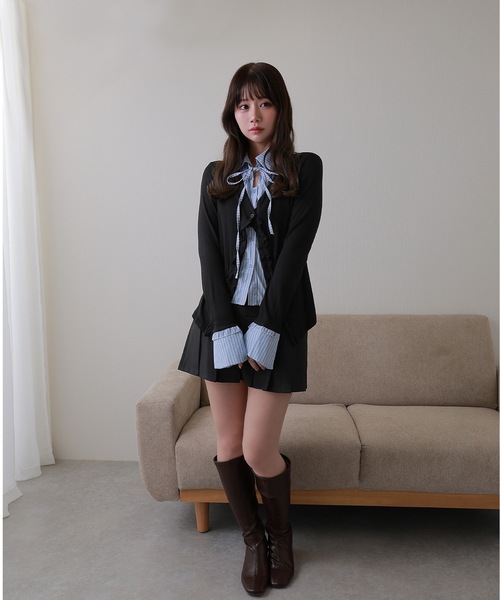 M DOLLY（エムドリー）の「frill merge shirt tops / フリルマージシャツトップス（シャツ/ブラウス・レディース・グレー/ブラック・FREE）」の7枚目の写真