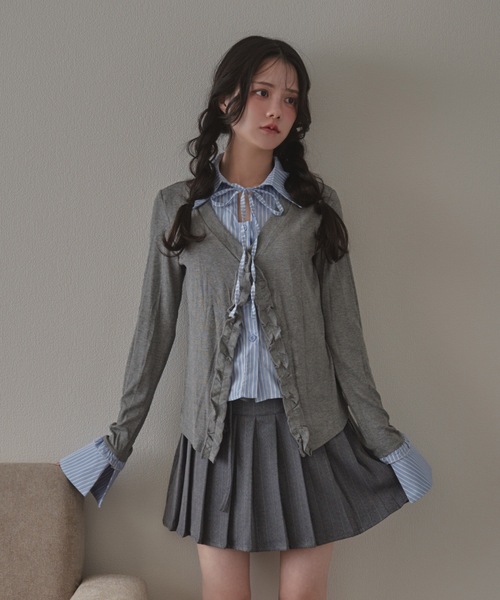 M DOLLY（エムドリー）の「frill merge shirt tops / フリルマージシャツトップス（シャツ/ブラウス・レディース・グレー/ブラック・FREE）」の10枚目の写真