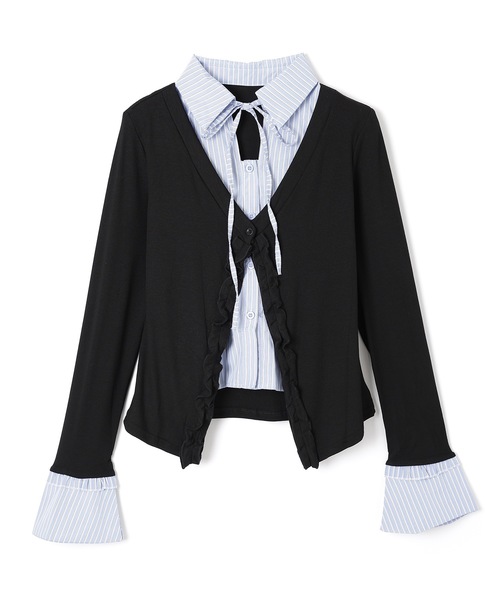 M DOLLY（エムドリー）の「frill merge shirt tops / フリルマージシャツトップス（シャツ/ブラウス・レディース・グレー/ブラック・FREE）」の13枚目の写真