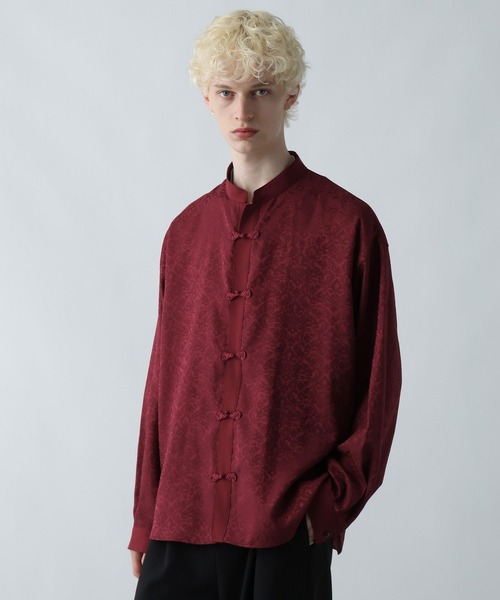 HARE（ハレ）の「ジャガードチャイナボタンスタンドシャツ(HARE)（シャツ/ブラウス・メンズ・レッド/ブルー/ブラック・FREE）」の3枚目の写真