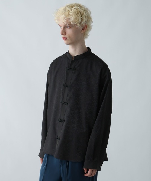 HARE（ハレ）の「ジャガードチャイナボタンスタンドシャツ(HARE)（シャツ/ブラウス・メンズ・レッド/ブルー/ブラック・FREE）」の4枚目の写真