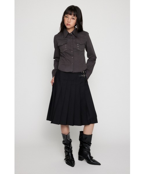 LAGUA GEM（ラグアジェム）の「PLEATS MIDI スカート（スカート・レディース・杢グレー/ネイビー系/ブラック・MEDIUM/SMALL/X-SMALL）」の6枚目の写真