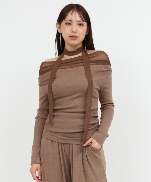 ROYAL PARTY(ロイヤルパーティー)の「デコルテシアーオフショルダーカットトップス(Tシャツ/カットソー・レディース・グレー/ブラック/ブラウン・FREE)」の11枚目の写真